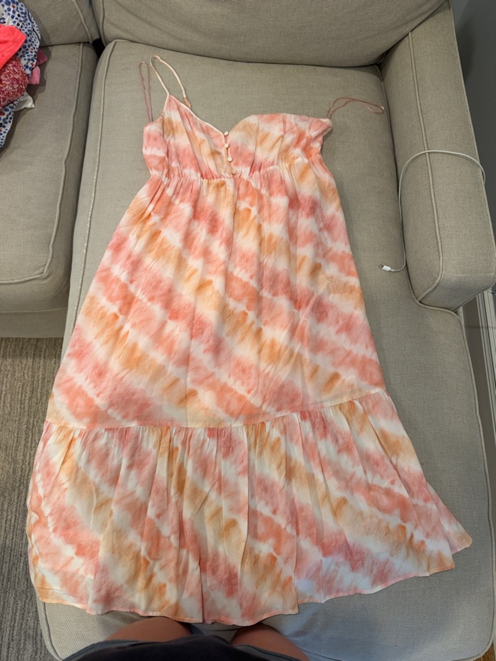 Rails Peach & Cream Tie-Dye Tiered Midi Dress